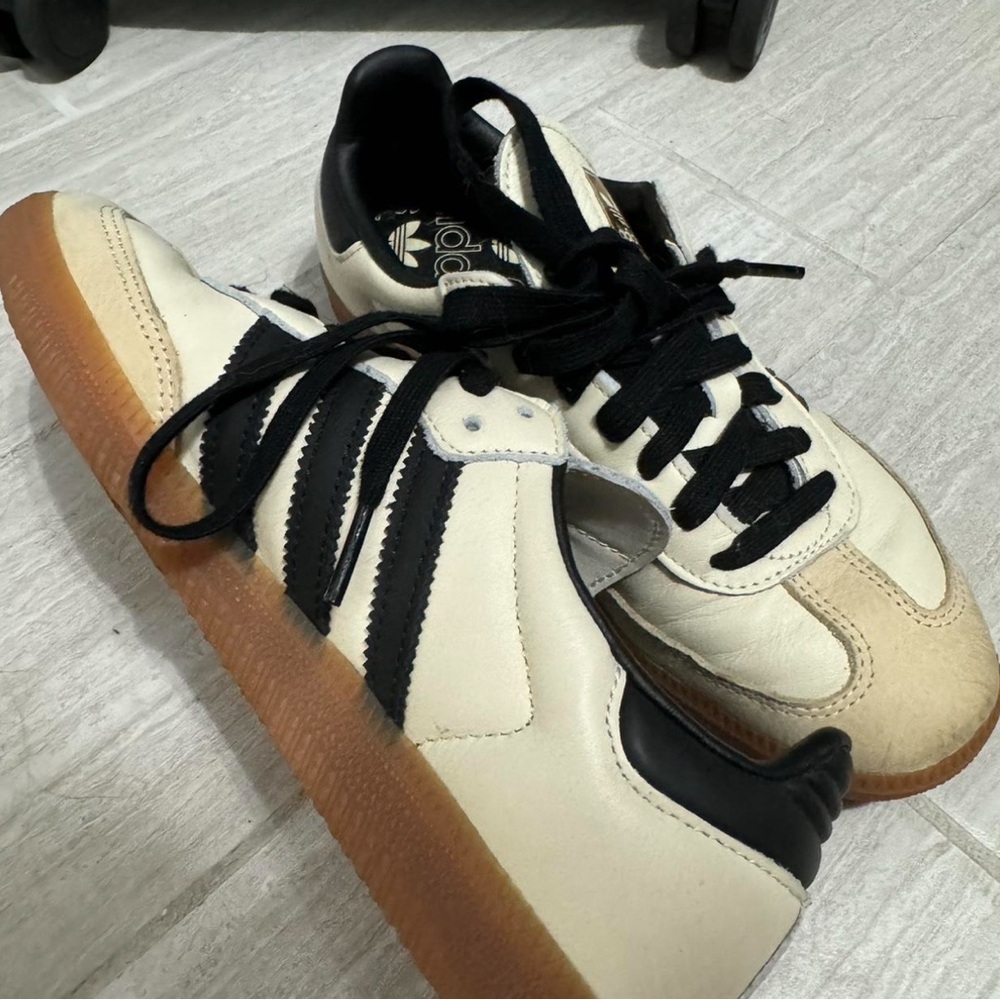 Adidas Cream and Black Sneakers with Gum Sole
